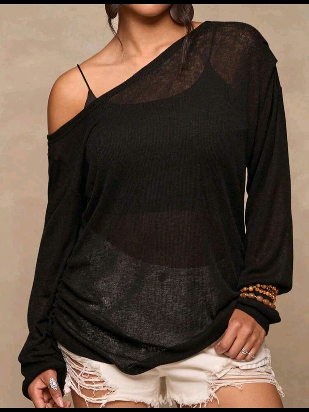 Black Off-Shoulder Lightweight Sweater Top